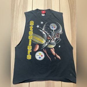 Vintage NFL Pittsburgh‎ Steelers Cartoon Player Cutoff Shirt